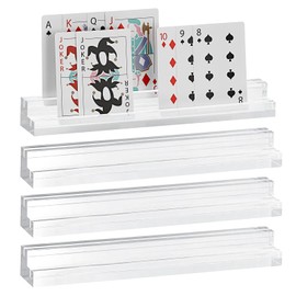 OwnMy 4PCS Clear Acrylic Playing Card Holders Playing Card Decks Holder with Dual Grooves, Trapezoidal Playing Card Racks Holders with 2 Card Slots, Acrylic Playing Card Holder Stands for Kids Seniors