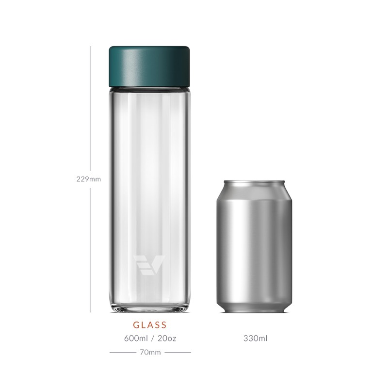 EVER VESSEL Glass Water Bottle 20oz - Non-insulated | Borosilicate