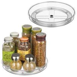 mDesign Rotating Spice Rack - Stylish Spice Rack for Salt and Pepper Baking Supplies and Preserves - Round Kitchen Rack for Sideboard and Kitchen Cabinet - Set of 2 - Clear