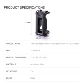 TILTA TA-PMB4-B Adjustable Telephone Holder with 1/4-20 Thread and Cold Start Unit