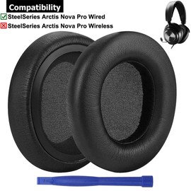 Arctis Nova Pro Wired Ear Pads, Protein Leather Replacement Earpads Ear Cups Cushions Repair Parts for SteelSeries Arctis Nova Pro Wired Headphones Headsets - Black
