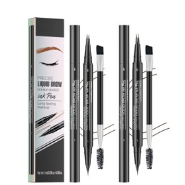 2PCS Dual-Ended Eyebrow Pen and Brush, Waterproof, Smudge-Proof, Microblading Effect, Create Full and Natural Brows, Long-Lasting(Brown+Dark Brown)