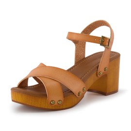 CUSHIONAIRE Women's Slate Faux Wood Sandal +Memory Foam Insole & LiteSole Technology -Wide Widths Available, Honey, 7.5 Wide