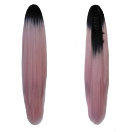 Long Ponytail Extensions, Ombre Black Roots to Pink Ponytail, 22 Inches Long Ponytail, Jaw/Claw Clip on Ponytails, Drawstring Ponytails, Straight Ponytail, Heat-Resistant Synthetic Pony for Women.