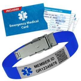 QR Medical Alert Bracelet for Men & Women – Medic Alert Band, Customizable, Durable & Adjustable Silicone Wristband, Includes Personal Health Record Access (PHR), Emergency Medical Card, Blue