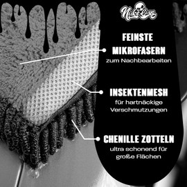 Nuke Guys - 3in1 Mikrofaser Waschhandschuh für die sanfte Autowäsche; Chenille - Insektenmesh - Microfaser (grau/gelb)