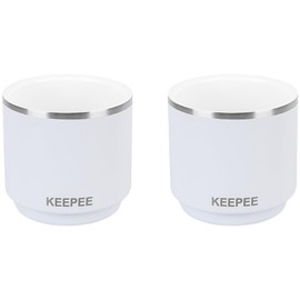 KEEPEE 4 oz Stackable Cup, Vacuum Insulated Espresso Coffee Cup with Ceramic Coating, Stainless Steel, 2 Pack, White