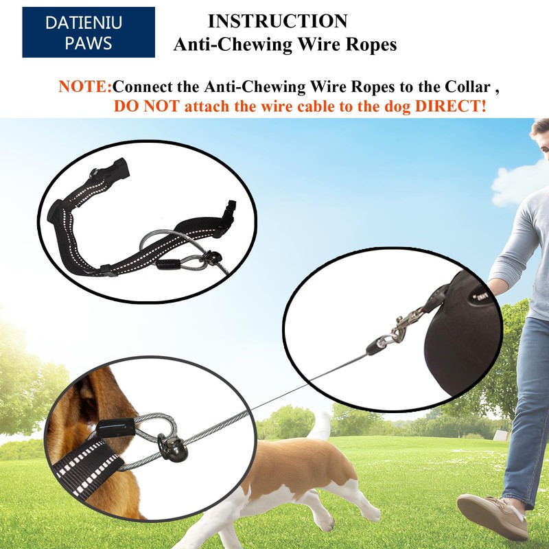16Ft Chew Proof Retractable Dog Leash Anti-Chewing Wire Ropes Hands-Free
