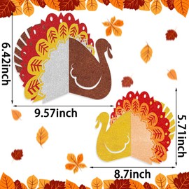 2 Pcs Glitter Thanksgiving Turkey Centerpiece, Glitter 3D Turkey Table Decorations, for Happy Thanksgiving, Harvest Autumn Fall Party, Home Office, Tiered Tray Decor