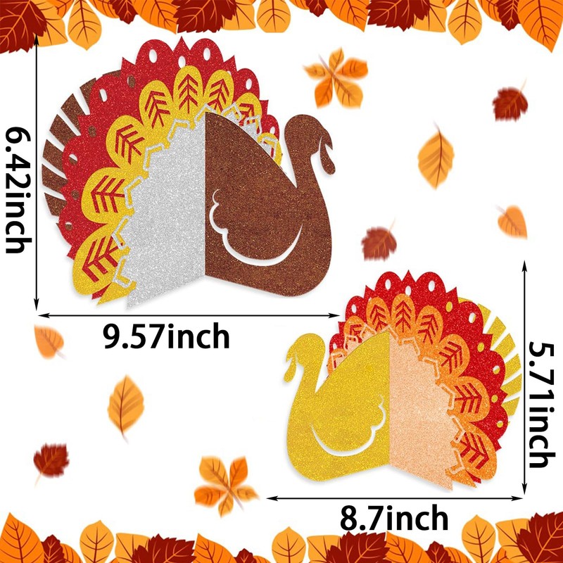 2 Pcs Glitter Thanksgiving Turkey Centerpiece, Glitter 3D Turkey Table