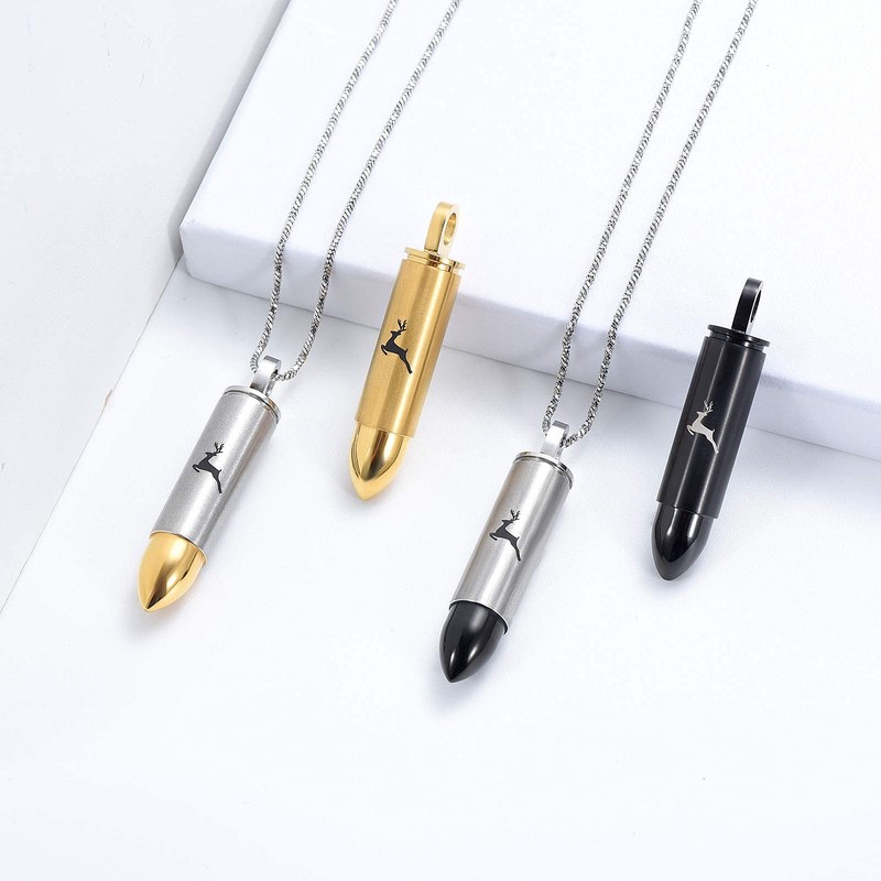 Yinplsmemory Cremation Jewelry Deer Bullet Pendant Urn Necklace for Ashes