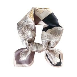 ANDANTINO 100% Pure Mulberry Silk Small Square Scarves -21'' x 21''- Digital Printed Neckerchief –Women Men Lightweight Scarf (Yellow Black Flower)