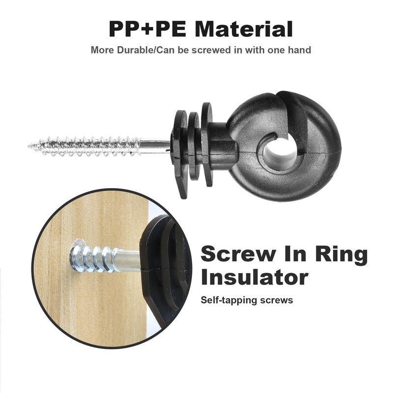 200 Pcs Black Electronic Fence Insulator Screw-in Insulator Fence Ring