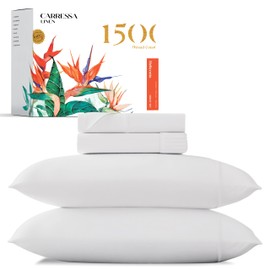 Carressa Linen 100% Egyptian Cotton Sheets Queen Size - 1500 Thread Count 4 PC Queen Sheet Set Egyptian Cotton, Sateen Luxury Sheets Queen Size, High Thread Count Sheets, 19" Deep Pocket - White
