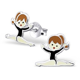 Gymnast Dancer Earrings Black Leotard 925 Sterling Silver