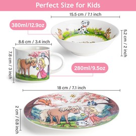 MIAMIO – Set of 3 Kids Dinnerware Set/Children Dishes, Kids Dish Set, Children’s Tableware Set - Includes Plate, Bowl and Cup – for Kids and Toddler (Princess)