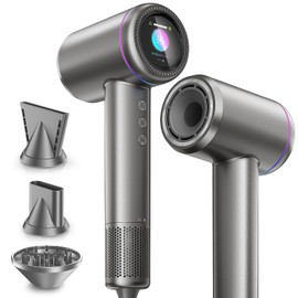 150,000 RPM High Speed Hair Dryer, Negative Ionic Blow with Diffuser Dryer for Fast Drying, Low Noise, 4 Temps & 3 Speeds, Thermo-Control Hair Dryer with 2 Magnetic Nozzle for Home Travel