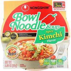 Nongshim Bowl Noodle Instant Noodle Soup Spicy Kimchi No Msg 12 Packs of 3.03 Oz Wf 10