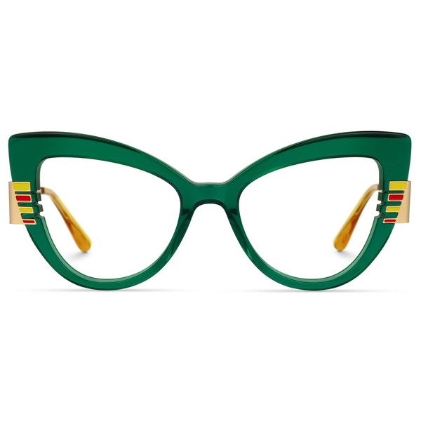 Zeelool Chic Acetate Cat Eye Glasses Frame with Non-prescription Clear Lens for Women Milly ZJGA239372-03 Green