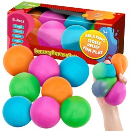 Playbees Pull, Stretch and Squeeze Stress Balls 8PK Assorted Colors 2" Soft Bounce Stress Ball - Elastic Sensory Balls, Pull Squeeze Toys ADHD Autism & Special Needs Toys, Anxiety Calming Fidgets