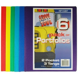 Top Flight Two Pocket Portfolio with Tangs, Assorted Colors, 6 Pack (4660255)