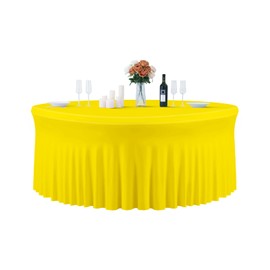 Yellow Round Tablecloth, Circle Stretch Table Cloths for 5 FT Tables, Wrinkle Free Round Table Skirt for Wedding Birthday Photography Easter Party Social Events Bridal Shower Decorations