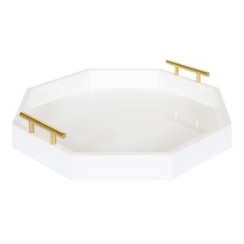 Kate and Laurel Lipton Decorative Modern Octagon Tray, 18 x 18, White and Gold, Chic Serving Tray for Storage, Organization, and Display