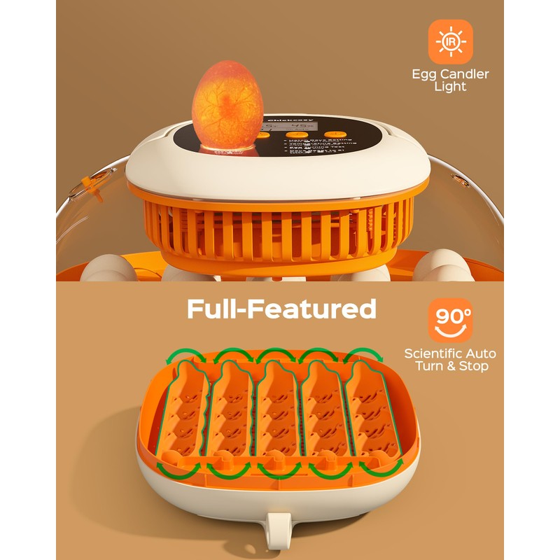 [2024 Upgrade] 25 Egg Incubator, Automatic Egg Turner with Thermometer