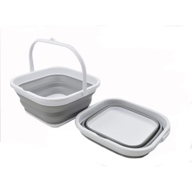 SAMMART 5.5L (1.4 Gallon) Collapsible Square Handy Bucket/Foldable SquareWater Pail/Portable Tub with Handle. (White/Grey (Set of 2))