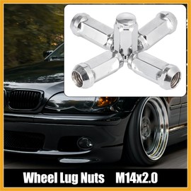 Partuto 5pcs Car Silver Tone M14x2.0 Lug Nuts Cone Seat Closed End 1.9" Long Replacement