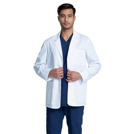 Cherokee Mens Lab Coat 30" Men's Consultation White Coat Durable, Mechanical Stretch Plus Size - CK401, 5XL, White