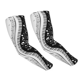 CVFGHJOKC White Black Musical Note Cooling Arm Sleeves For Men & Women Sunscreen Arm Cover With Thumb Holes For Gardening Outdoors Sports Workouts