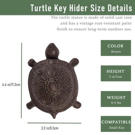Spare Key Hiders Outside Cast Iron Turtle Hidden Key Holder for Outdoor, Yard, Patio Hide A Key and Decoration Garden, Brown