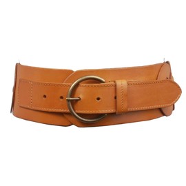 Ladies 3" (75 mm) Wide High Waist Round Disk Linked Braided Cowhide Top Full Grain Leather Belt, Light Tan | 34"