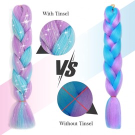 TESS Braids Extensions with Glitter, 60 cm, Jumbo Braids Kanekalon Synthetic Hair for Braiding, Box Braids, Hair Extension Braid, 100 g/Bundle, Ombre Hair Braids Extension (1 Piece Glitter + Light