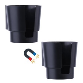 Universal Magnetic Cup Holder, Heavy Duty Plastic Drink Holder, Magnet Cup Holder for Bus Tractor Van RV, Vertical or Horizontal Mount, Fits Most Cup, Bottles, Cans, Tumblers, Black Pack of 2
