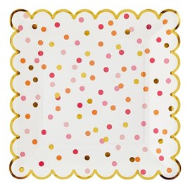 Santa Barbara Design Studio Disposable Plate 8-Count Pack Scallop Edged Square Paper Plates, 9-Inch, Confetti