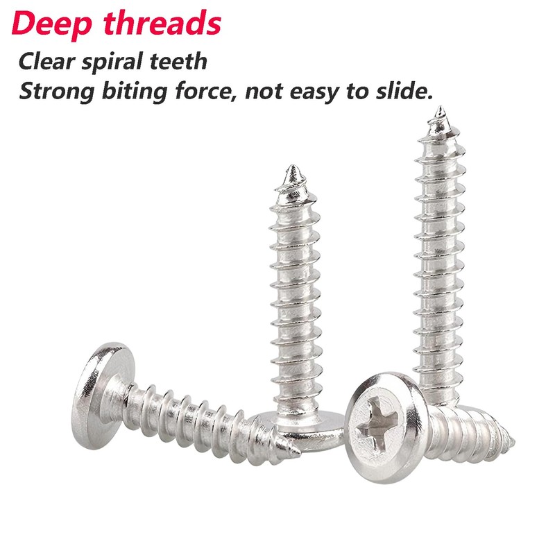 Qrity 20pcs Self Tapping Screws, 304 Stainless Steel Phillips Flat