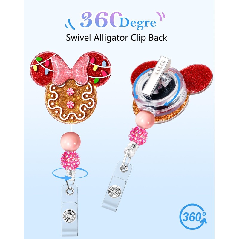 JoySolar Christmas Badge Reel Retractable - Cute Gingerbread Mouse Retractable