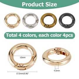 Hobbspring 24Pcs 4 Colors Small Spring O Ring 17.5mm Round Snap Clip Key Rings Mini Round Carabiner Clip Necklace Shortener Clasp for Jewelry Bracelets Connector Purse Charm Rings Clasps