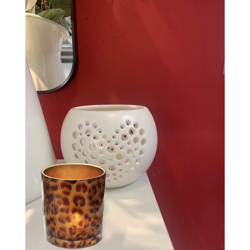 KiaoTime Glass Candle Holder Tealight Stand Cup Fragrance Warmer Leopard