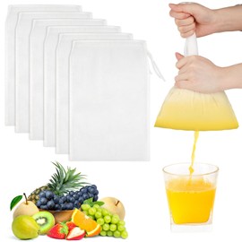 Nut Milk Bags, Pack of 6 Reusable Straining Cloth, 20 x 30 cm, Fine Woven Straining Cloth Nylon Filter Bag, Nut Milk Bag, Organic Washable with Drawstring for Nut Milk, Cheese, Coffee, Yoghurt, Fruit
