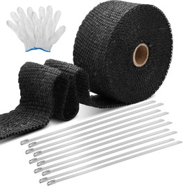 6 m Heat Protection Tape, Exhaust Sealing Tape, Heat Protection Tape, Basalt Fibre Exhaust Tape with 10 Pieces Stainless Steel Cable Ties, Exhaust Tape, Heat Resistant for Motorcycle, Car, Exhaust