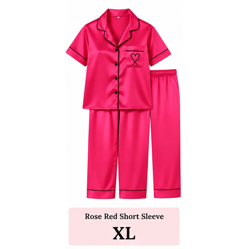Women’s Satin Pajama Set for Sleep & Lounge – Heart