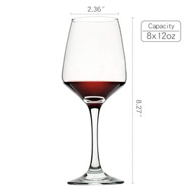 C CREST Wine Glasses Set of 8, 12oz, Lead-free, Clear, Durable Glassware