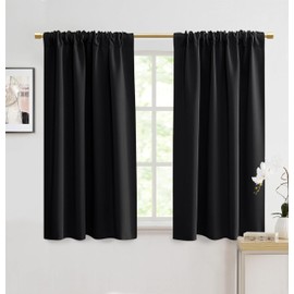 PANELSBURG 48 Inch Length Small Window Curtains for Kitchen,Thermal Insulated Room Darkening Blackout Short Curtain Drapes for Windows Bedroom Bathroom,Black