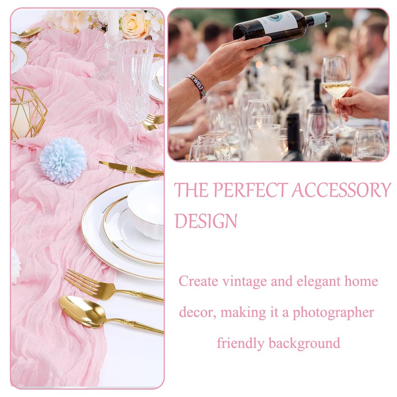 YOUTHLOXUS 90x300cm Pink Table Runner, Semi-Sheer Cheesecloth Table Runner, Wedding