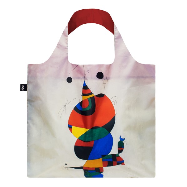 LOQI Bag JM.WB JOAN MIRO Woman, Bird and Star Recycled Bag, White, Approx. Width 19.7 x Height 16.5 inches (42 cm), Top of Handle: 27.2 inches (69 cm), Pouch Included: 4.5 x 4.3 inches (11.5 x 11 cm)