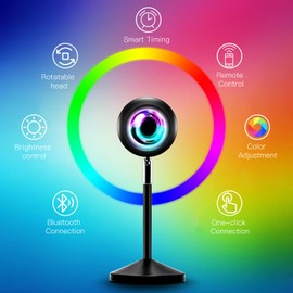 PANAMALAR RGB Sunset Light, Sunset Lamp Bluetooth 16 Million Colour with Timer/180°/Music Sync Sunset Projection Lamp for Photography, Selfie, Living Room Decoration, App Control