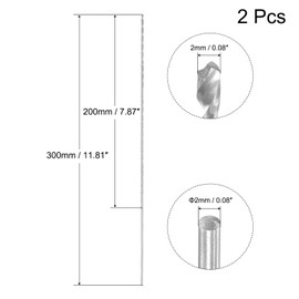 sourcing map 2 x HSS twist drills (high-speed steel) extra long twist drill bits 2 mm drill diameter 300 mm length